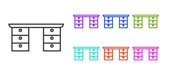 Siyah Çizgi Ofis Masa Simgesi Beyaz Arkaplanda Izole Edildi Simgeleri — Stok Vektör