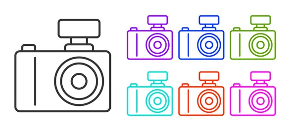 Black Line Photo Camera Icon Isolated White Background Foto Camera — Stock Vector