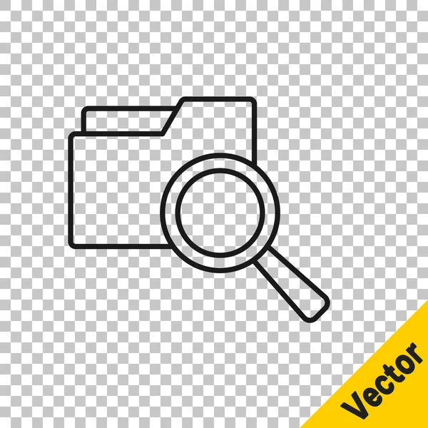 Black Line Search Concept Folder Icon Isolated Transparent Background Magnifying — Vector de stock