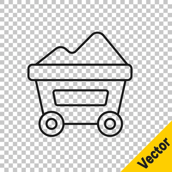 Black Line Coal Mine Trolley Icon Isolated Transparent Background Factory — Image vectorielle