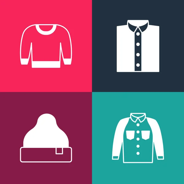 Set Pop Art Shirt Beanie Hat Sweater Icon Vector — Vettoriale Stock