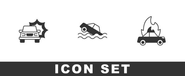 Set Car Accident Flood Car Burning Icon Vector — Image vectorielle