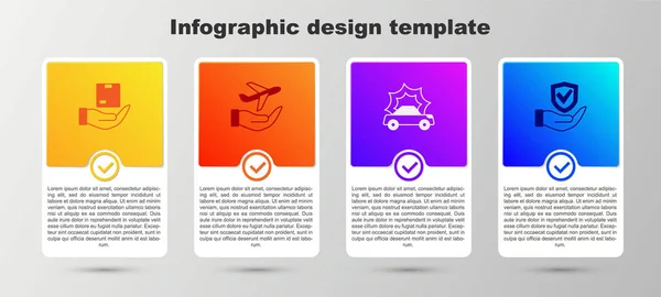 Set Leveringsverzekering Vliegtuighand Auto Ongeluk Schild Bedrijfsinfographic Sjabloon Vector — Stockvector