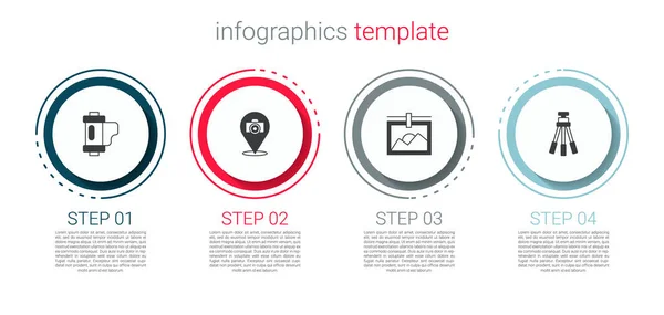 Набор Камеры Пленки Ролика Картридж Фотокамера Рамка Штатив Бизнес Инфографический — стоковый вектор