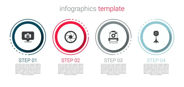 Definir Câmera Fotográfica Obturador Câmera Lâmpada Estúdio Softbox Modelo Infográfico —  Vetores de Stock