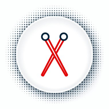 Beyaz arka planda çizgi örgü iğneleri ikonu izole edildi. El yapımı, örgü ya da terzi için etiket. Renkli taslak konsepti. Vektör.