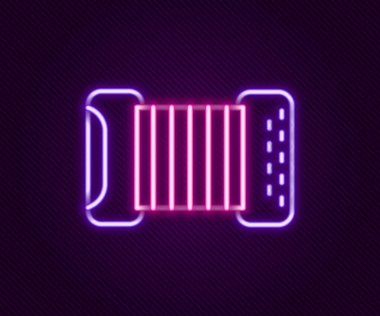 Parlayan neon hattı müzik aleti akordeon simgesi siyah arkaplanda izole edildi. Klasik bayan, harmonik. Renkli taslak konsepti. Vektör.