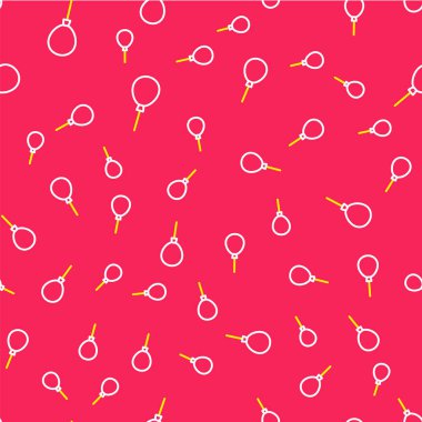 Line Balloons with ribbon icon isolated seamless pattern on red background. Happy Easter. Vector.