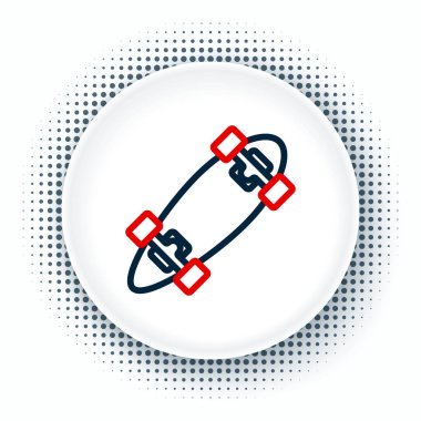 Line Longboard veya kaykay kruvazörü simgesi beyaz arkaplanda izole edildi. Olağanüstü bir spor. Spor malzemeleri. Renkli taslak konsepti. Vektör.