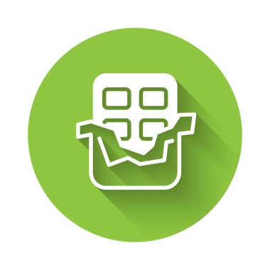 Uzun gölgeli beyaz çikolata ikonu. Yeşil daire düğmesi. Vektör.