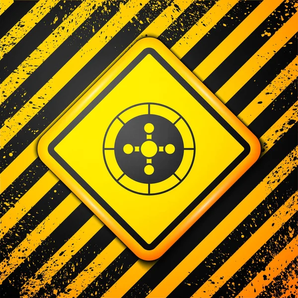 Black Casino Roulette Rad Symbol Isoliert Auf Gelbem Hintergrund Warnzeichen — Stockvektor