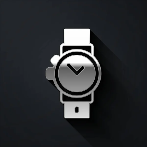 Silver Wrist Watch Icon Isolated Black Background Wristwatch Icon Long — Stock vektor