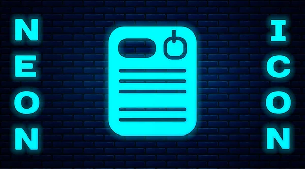 Glowing Neon Dossier Folder Icon Isolated Brick Wall Background Vector — Archivo Imágenes Vectoriales