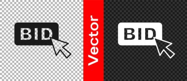 Şeffaf arkaplanda siyah teklif simgesi izole edildi. Açık arttırma teklifi. Satış ve alıcılar. Vektör.