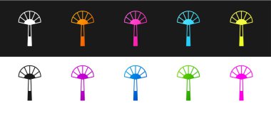 Set Egyptian fan icon isolated on black and white background. Vector.