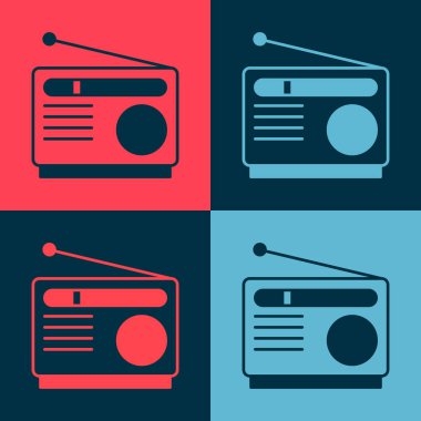 Renk arkaplanında anten simgesi olan Pop Sanat Radyosu. Vektör.