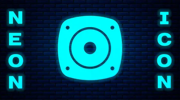 Glowing Neon Stereo Speaker Icon Isolated Brick Wall Background Sound — Stock Vector