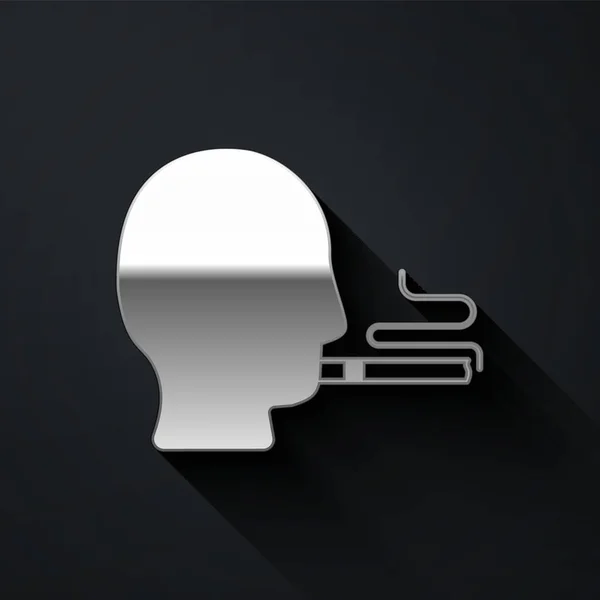 Silver Man Smoking Cigarette Icon Isolated Black Background Tobacco Sign — 스톡 벡터