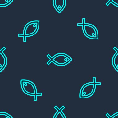 Yeşil çizgi Hristiyan balık sembolü mavi arka planda izole edilmiş kusursuz desen. İsa 'nın balık sembolü. Vektör.