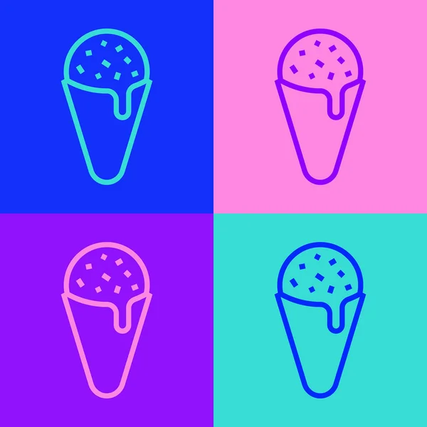 Pop Art Line Helado Cono Gofre Icono Aislado Fondo Color — Vector de stock