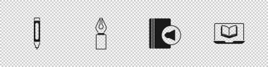 İşaretleyici kalem, Çeşme ucu, Ses Kitabı ve Çevrimiçi sınıf simgesini ayarla. Vektör.