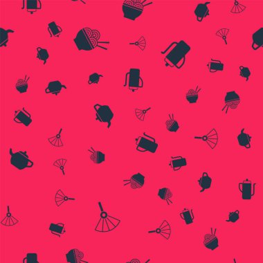 Çin ya da Japon katlama vantilatörü, Asya erişte kasesi, çay töreni ve kusursuz bir şablon. Vektör.