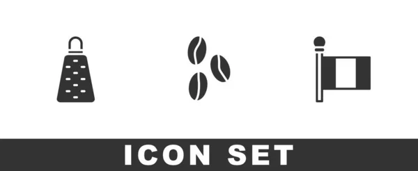 Set Grater Coffee Beans Flag Italy Icon Vector — Vector de stock