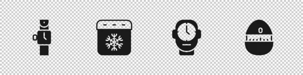 Set Wrist Watch Calendar Winter Clock Kitchen Timer Icon Vector — Stock Vector