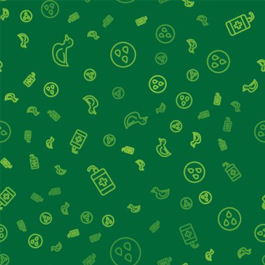 Lastik ördek, el dezenfektanı şişesi ve su damlalarını kusursuz bir şekilde yerleştirin. Vektör.