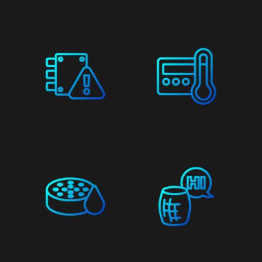 Hat ses asistanı, su sensörü, ev koruma altında ve termostat. Renk simgeleri. Vektör.