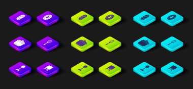 Oyun makinası için Joystick 'i ayarlayın, Easel resim tahtaları, yemek pişirme kabı, mutfak çırpısı, Amerikan futbolu ve dikiş ipliği. Vektör