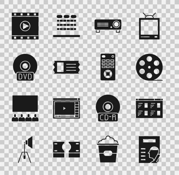 Set Kinoplakat Online Abspielvideo Filmspule Film Film Medienprojektor Ticket Dvd — Stockvektor