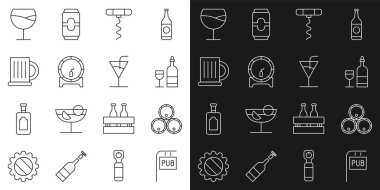 Bar, tahta fıçılar, şarap şişesi bardakları, tirbuşon, raflar, bira bardağı ve kokteyl ikonu ile sokak tabelasını dizin. Vektör