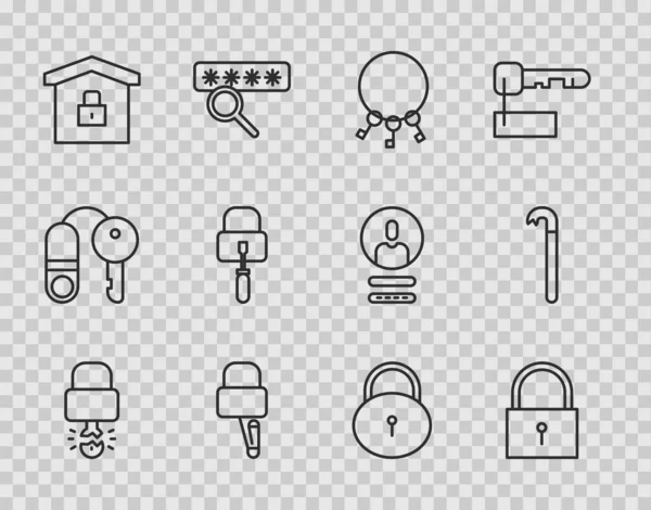 Set Line Key Broke Padlock Lock Bunch Keys Picks Picking — Image vectorielle