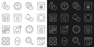 Takvim çizgisi ilkbahar güneş zamanı yaz saati para ve alarm saati simgesidir. Vektör.