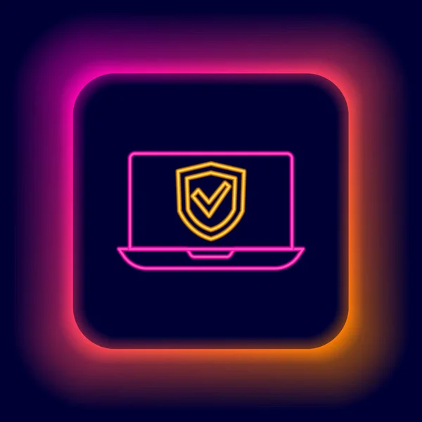 Glowing Neon Line Insurance Online Icon Isolated Black Background Security — Stock Vector