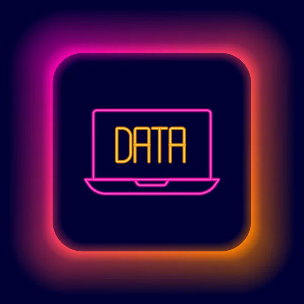 Glowing Neon Line Data Analysis Icon Isolated Black Background Business — Stock Vector