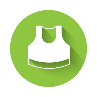 Beyaz kadın ekin üst simgesi uzun gölge arkaplan izole. Fişek. Yeşil daire düğmesi. Vektör