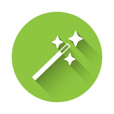 Beyaz Fotoğraf rötuşlama simgesi uzun gölge arkaplanı ile izole edildi. Fotoğrafçı, fotoğrafçılık, rötuş ikonu. Yeşil daire düğmesi. Vektör