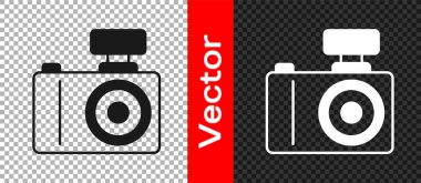 Şeffaf arkaplanda siyah fotoğraf makinesi simgesi izole edildi. Foto kamera. Dijital fotoğrafçılık. Vektör