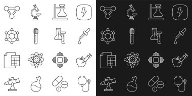 Hat Stethoscope, genetik olarak modifiye edilmiş elma, Pipette, test tüpü, molekül ve ikon. Vektör