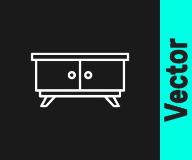 Beyaz çizgi mobilya komodininin simgesi siyah arkaplanda izole edildi. Vektör
