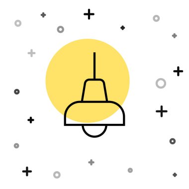 Beyaz arkaplanda siyah çizgi lamba asılı ikon. Tavan lambası ampulü. Rastgele dinamik şekiller. Vektör