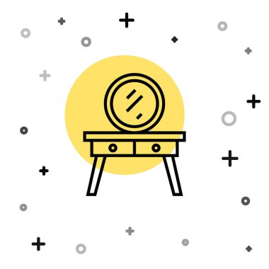 Siyah çizgi giyinme masası simgesi beyaz arkaplanda izole edildi. Rastgele dinamik şekiller. Vektör