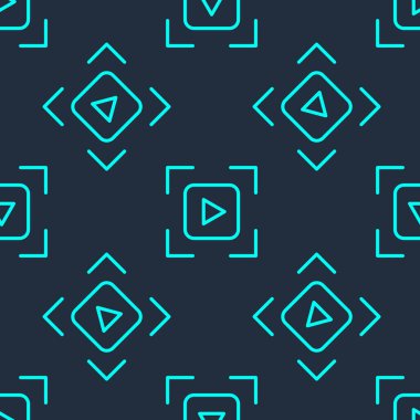 Yeşil çizgi kamera odak çerçeve çizgisi simgesi mavi arkaplanda izole edilmiş pürüzsüz desen. Vektör