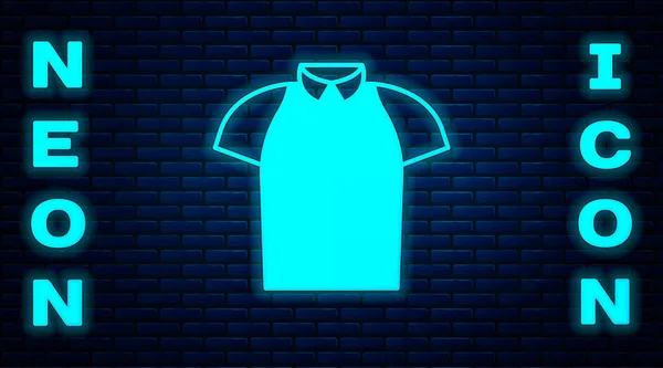 Glowing Neon Polo Shirt Icon Isolated Brick Wall Background Vector — Stock Vector