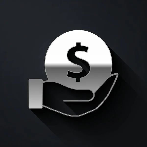 Silver Money Shield Icon Isolated Black Background Insurance Concept Security — Wektor stockowy