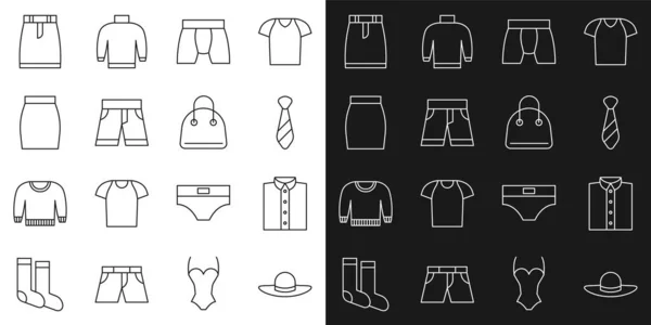 Set Line Elegant Women Hat Shirt Tie Men Underpants Short — Image vectorielle