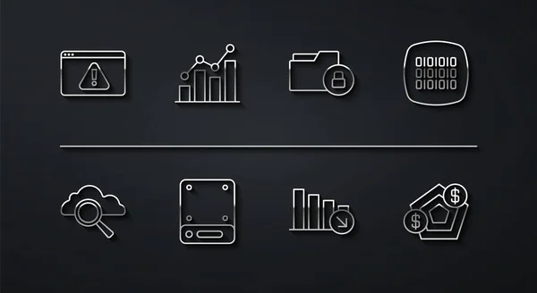 Set Line Browser Exclamation Mark Search Cloud Computing Binary Code — 图库矢量图片