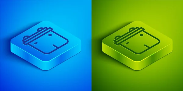 Isometric Line Car Battery Icon Isolated Blue Green Background Accumulator — Stock Vector